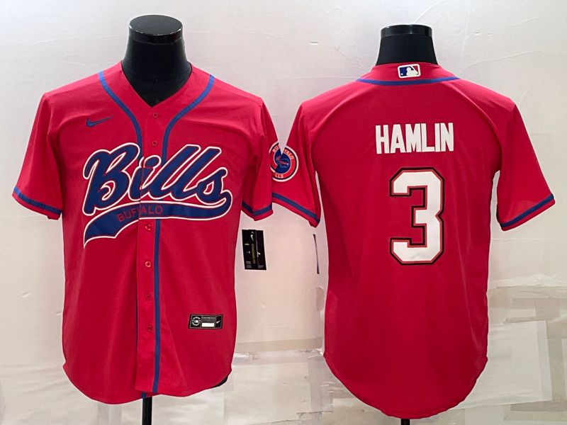 Men Buffalo Bills 3 Hamlin Red 2022 Nike Co branded NFL Jersey